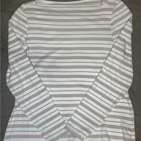 Joie Womens Size L Cream Taupe Striped Long Sleeve Boat Neck Top Pima Cotton EUC - Picture 2 of 5